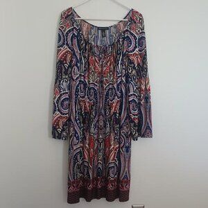 INC INTERNATIONAL CONCEPTS DRESS BLUE PAISLEY LONG SLEEVE ELASTIC WAIST SIZE XL